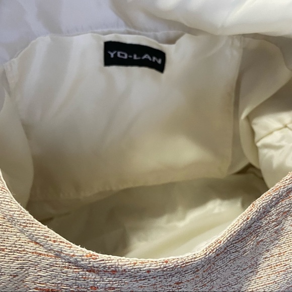 YO-LAN handmade cream and orange lined, sling mailman tote bag. NWOT. - Picture 5 of 8